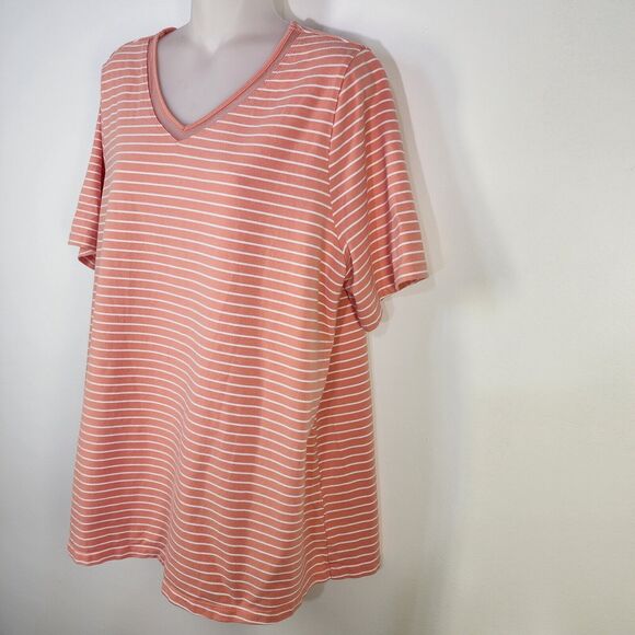 Catherines Women T Shirt 0X Striped Suprema Collection Peach V Neck Short Sleeve - Picture 5 of 11